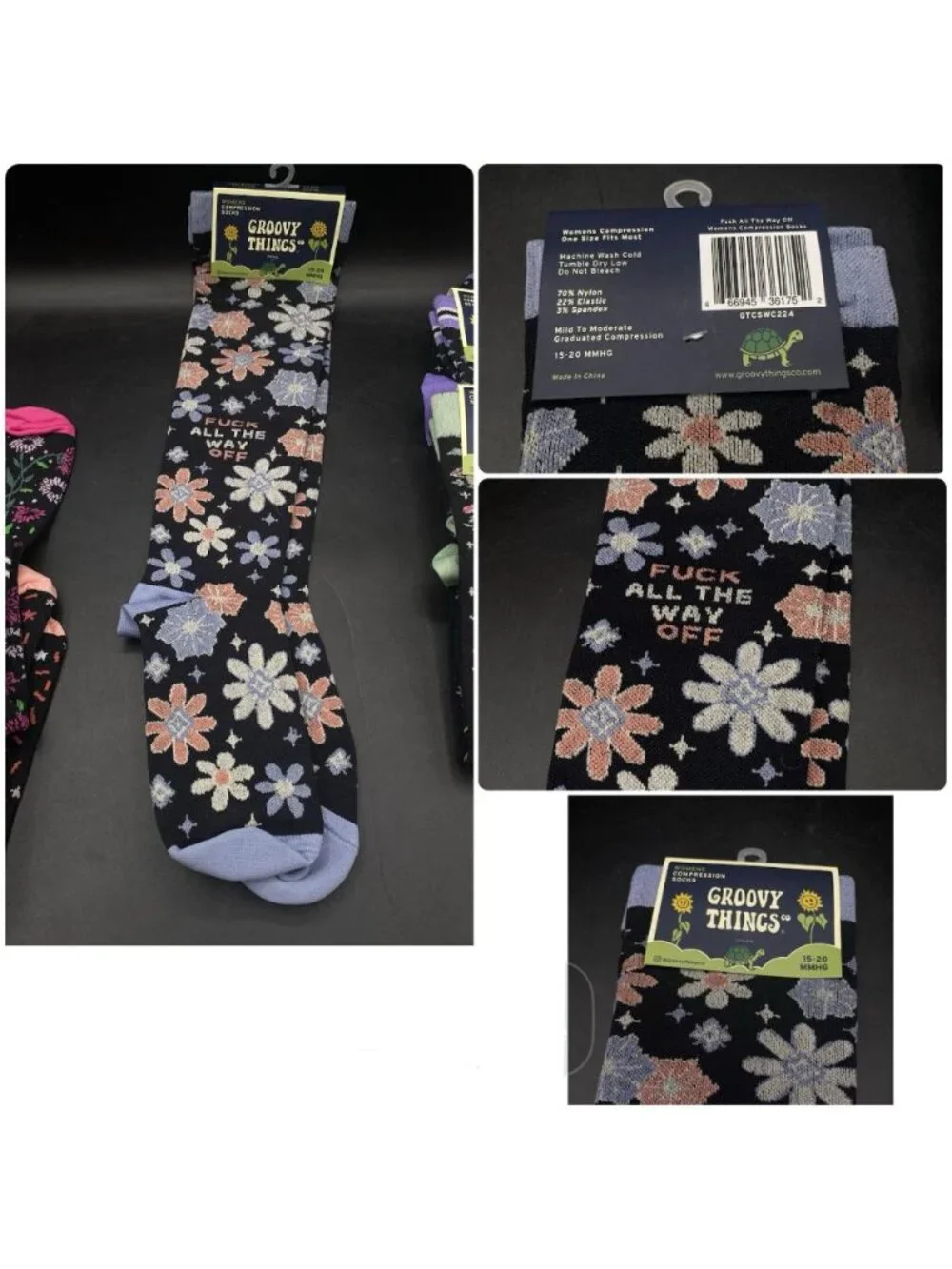 New Lot 6 Groovy Things Compression Socks Women’s New Adult Vulgar 15-20 MMHG